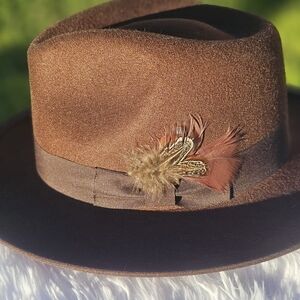Stylish Brown Fedora Hat with Feather Accent